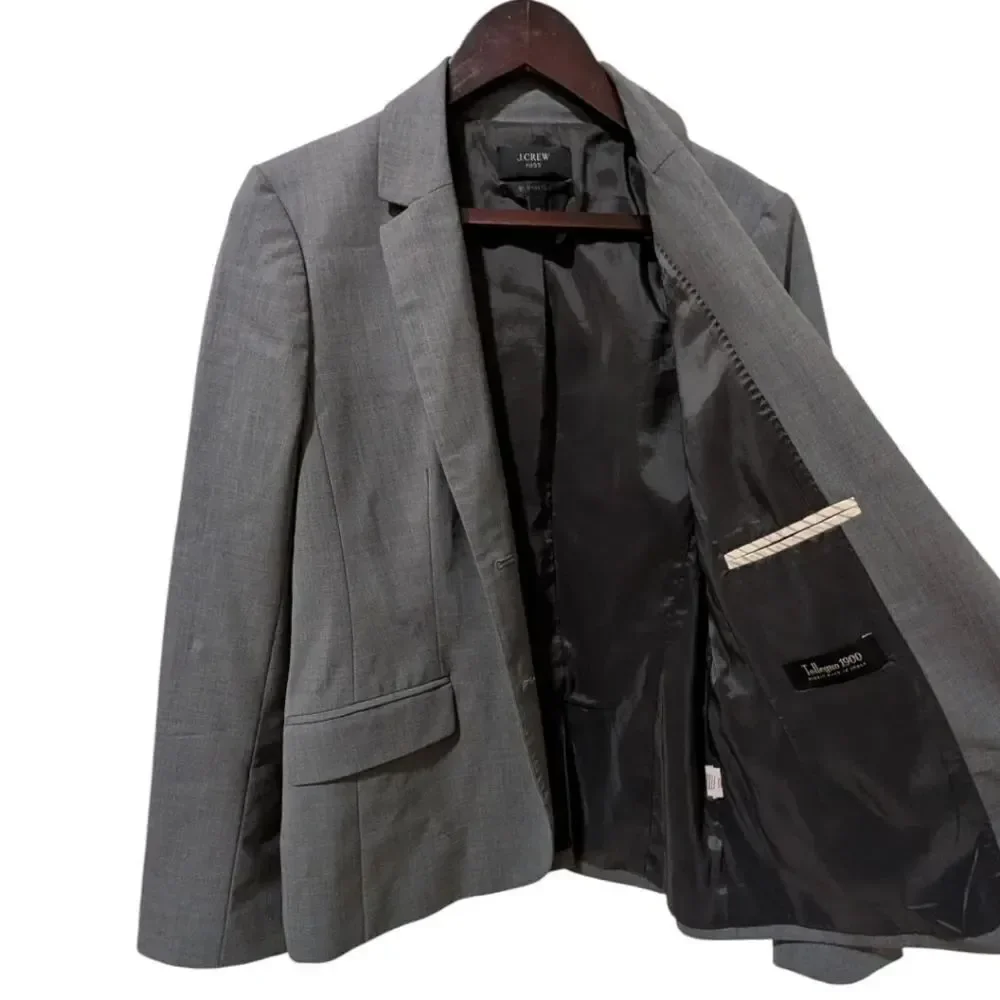 J.Crew 1035 Bi-Stretch Blazer Wool Blend Tollegno 1900 Grey Size 12 STY 95961